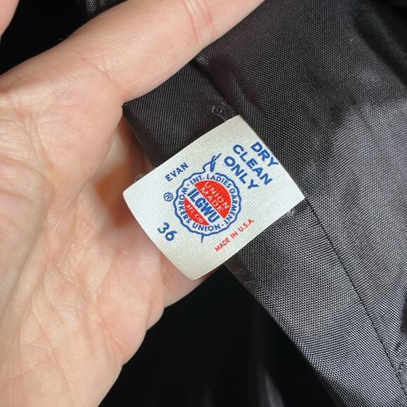 VINTAGE wool black/white check velvet lapel blazer size XL fall winter career - Picture 5 of 6